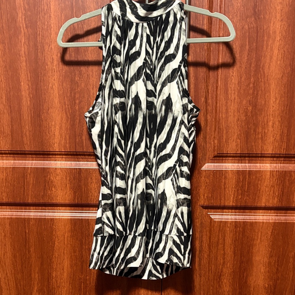 Essentials Zebra Print Mock Neck Tank - Black & White